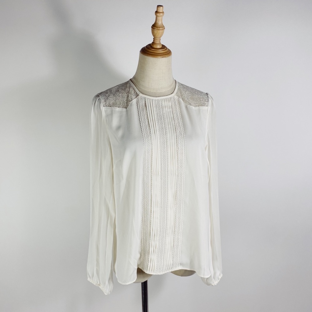 NWT EXPRESS Embroidered Sheer Accordion Sleeve Blouse Ivory Womens Small